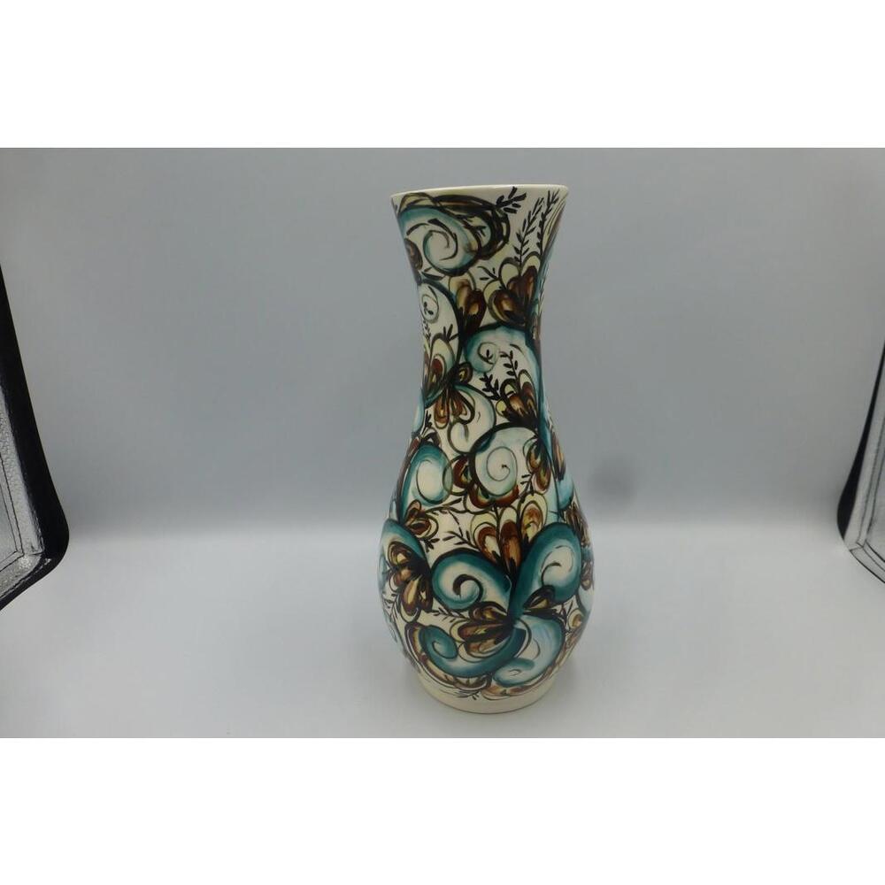 Vintage Woodland Pottery Vase MB 1-15-73 Hand Painted Floral Swirl 10" MCM Shelf - Picture 3 of 6